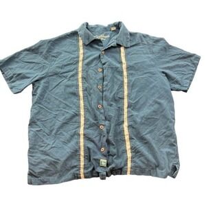 Caribbean Silk Blend Mens Blue Short Sleeve Embroidered Camp Shirt Large |D1